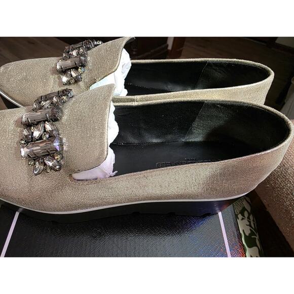 Karl Lagerfeld Paris Bri Loafer Flats Slip On Shoes Cream Rhinestone Womens 10 M - Picture 2 of 16